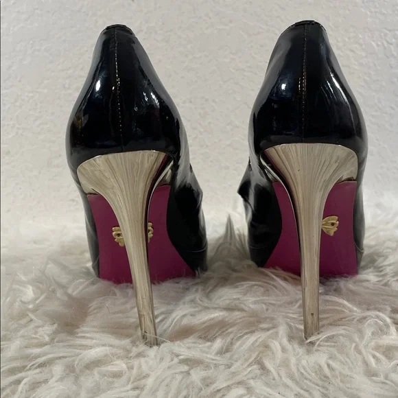 BETSEY JOHNSON Vintage Pin Up Style Black Open Toe Heel Size 9 - Picture 6 of 13